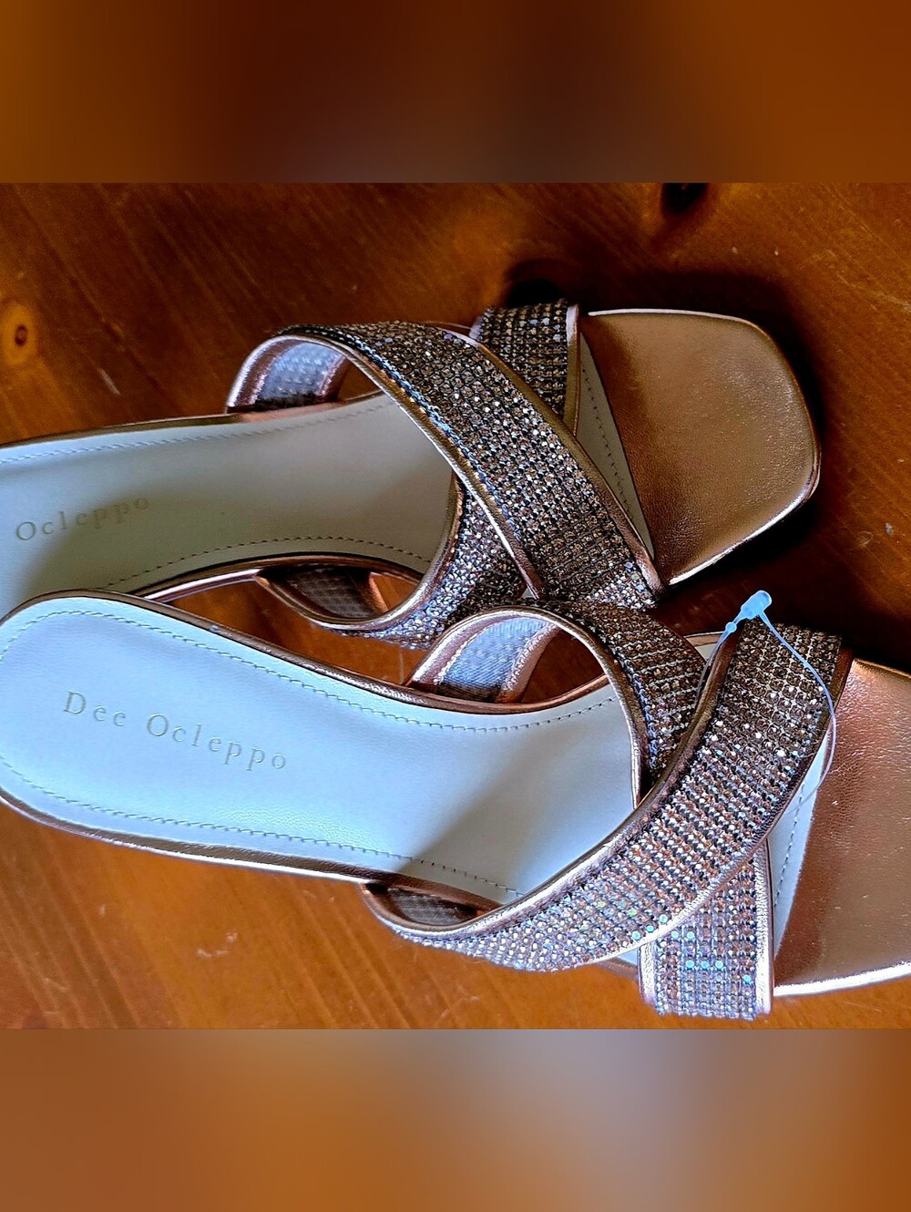 Dee Ocleppo Women's Sz 10 Rose Gold Crystal Slide Heels - Like New - Picture 4 of 12